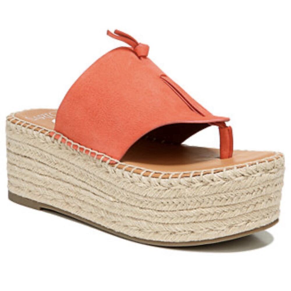 Franco Sarto‎ Suede Cork Wedge Womens 9.5 Sandal Slip On Slides Orange Tennesse